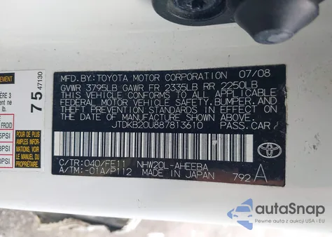 2008 Toyota Prius from USA, damaged, VIN JTDKB20U887813610